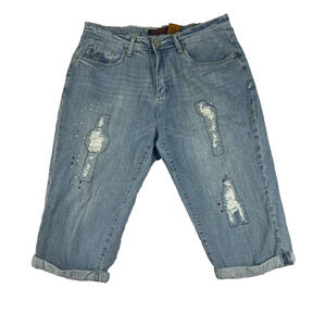 CREST JEANS Women's Sz 13/14 Blue Denim Cotton Blend Embellished Capri Vintage